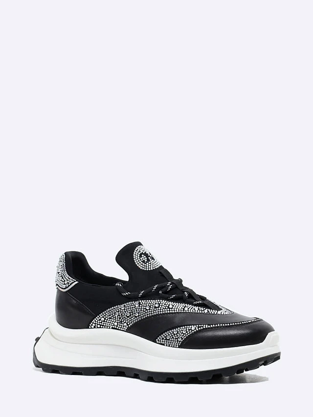 Кроссовки женские демисезонные, цвет черный, натуральная кожа/текстиль 641556 | 1