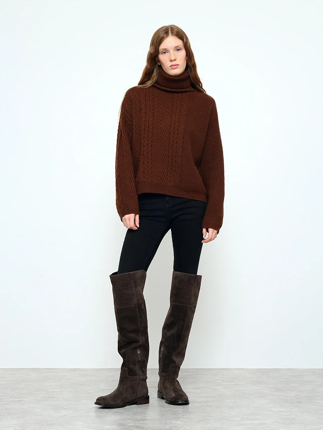 Ботфорты женские зимние, цвет коричневый, натуральный велюр 1494635M | 12
