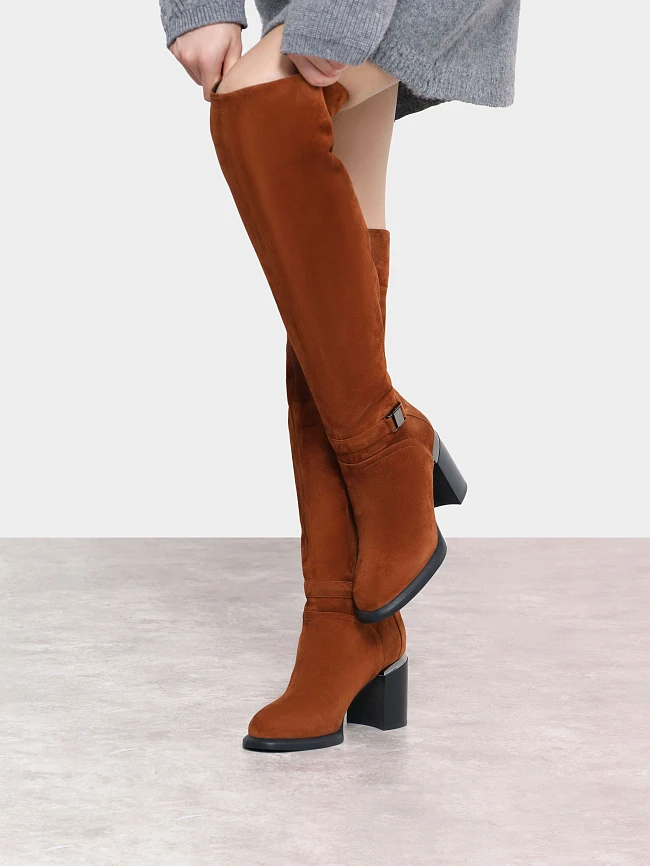 Ботфорты женские зимние, цвет рыжий, натуральный велюр 1820404M | 9