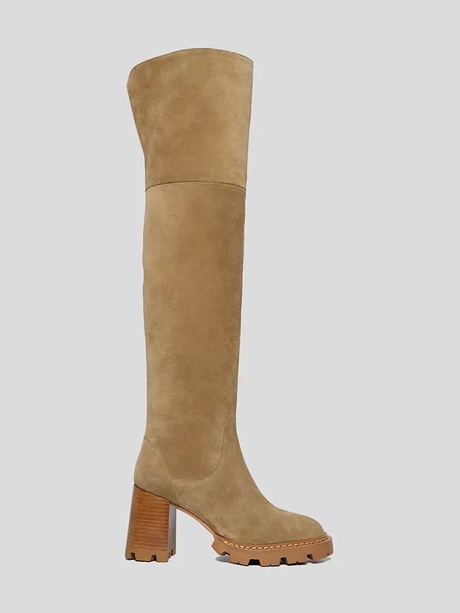 Ботфорты женские демисезонные, цвет бежевый, натуральный спилок 1730136 | 2