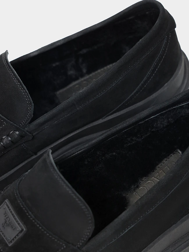 Лоферы мужские зимние, цвет черный, натуральный велюр M1022611M | 5