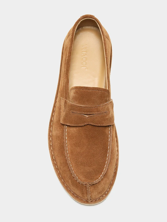 Лоферы мужские демисезон; лето;, цвет рыжий, натуральный спилок M254436 | 7