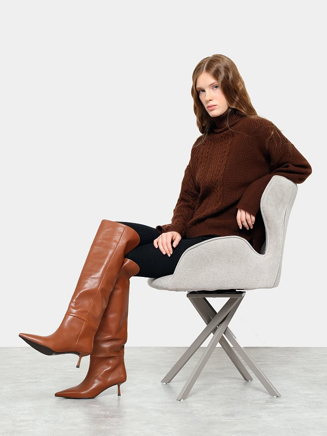 Сапоги женские демисезонные, цвет рыжий, натуральная кожа 1494584 | 11