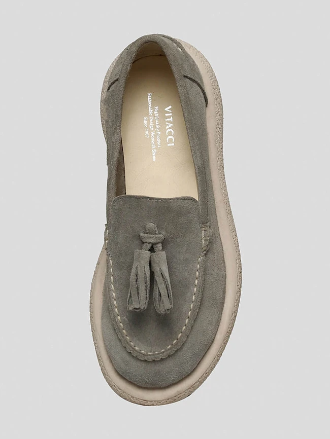 Лоферы женские всесезонные, цвет серый, натуральный велюр 136301 | 4