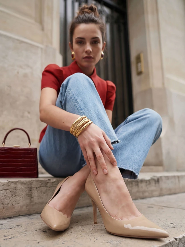 Туфли женские всесезонные, цвет бежевый, натуральная лаковая кожа 497556 | 8