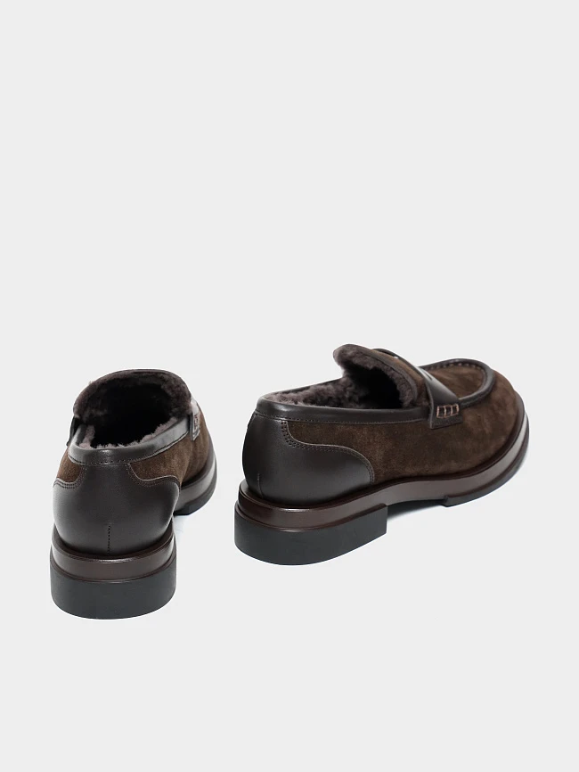 Лоферы женские зимние, цвет коричневый, натуральный спилок/натуральная кожа 1821629M | 3