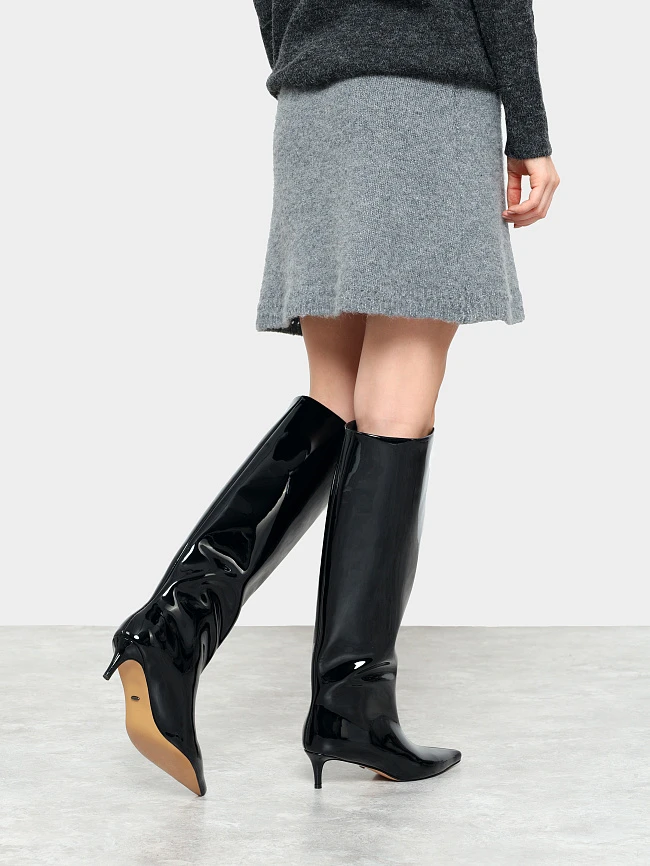 Сапоги женские демисезонные, цвет черный, натуральная лаковая кожа 6550311 | 8