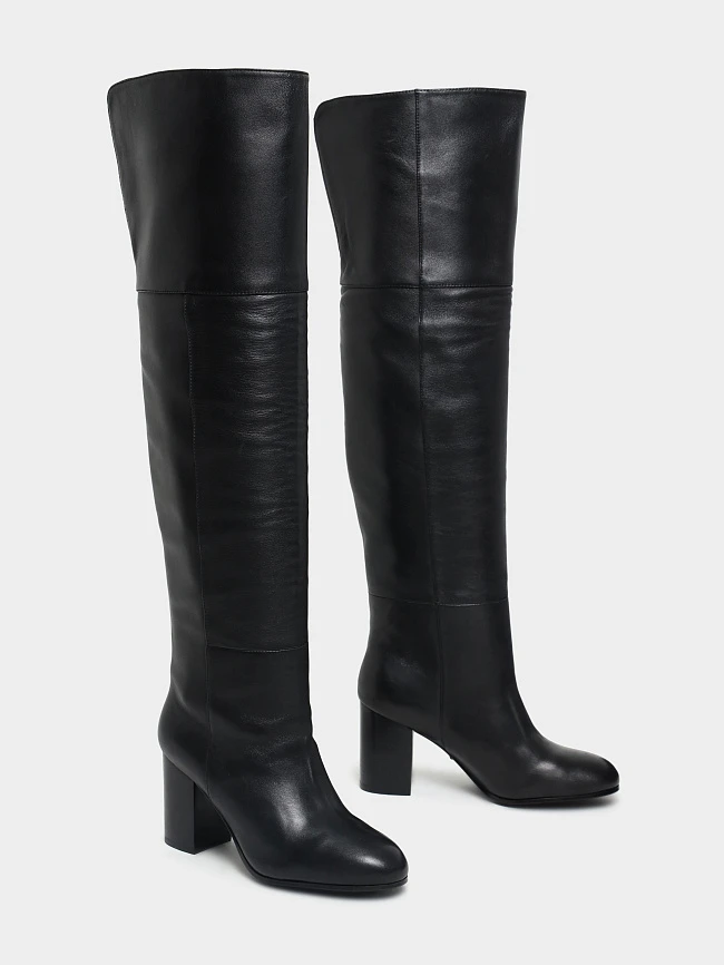 Ботфорты женские демисезонные, цвет черный, натуральная кожа 1730130 | 2