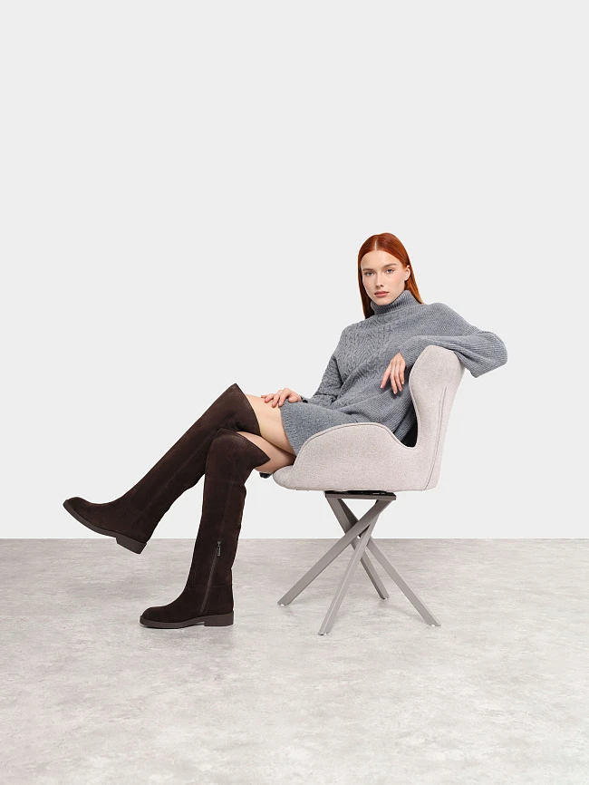 Ботфорты женские зимние, цвет коричневый, натуральный спилок 1821128M | 11