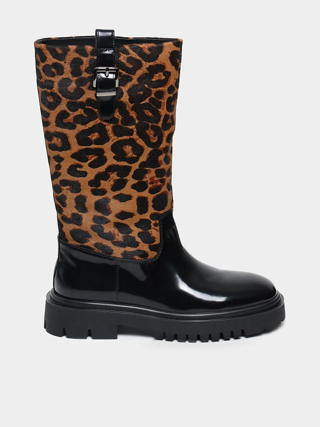 Сапоги женские демисезонные, цвет черный, натуральная масляная кожа/натуральный мех (пони) 1820966 | 1