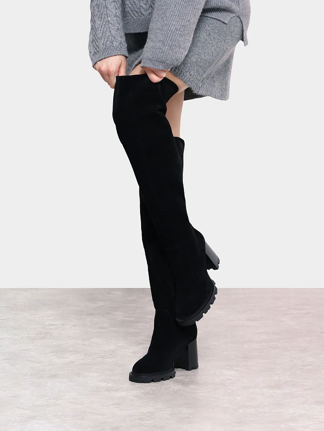 Ботфорты женские зимние, цвет черный, натуральный спилок 1730133M | 9