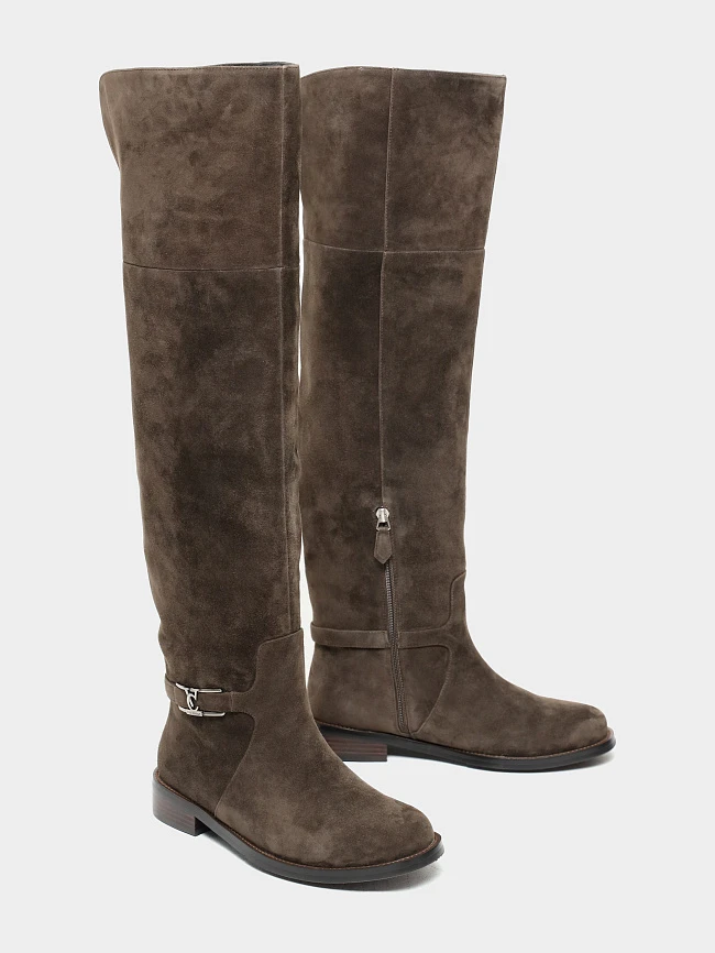 Ботфорты женские зимние, цвет коричневый, натуральный велюр 1494635M | 3