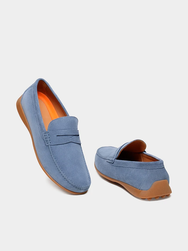 Мокасины мужские летние, цвет голубой, натуральный спилок M801358 | 2
