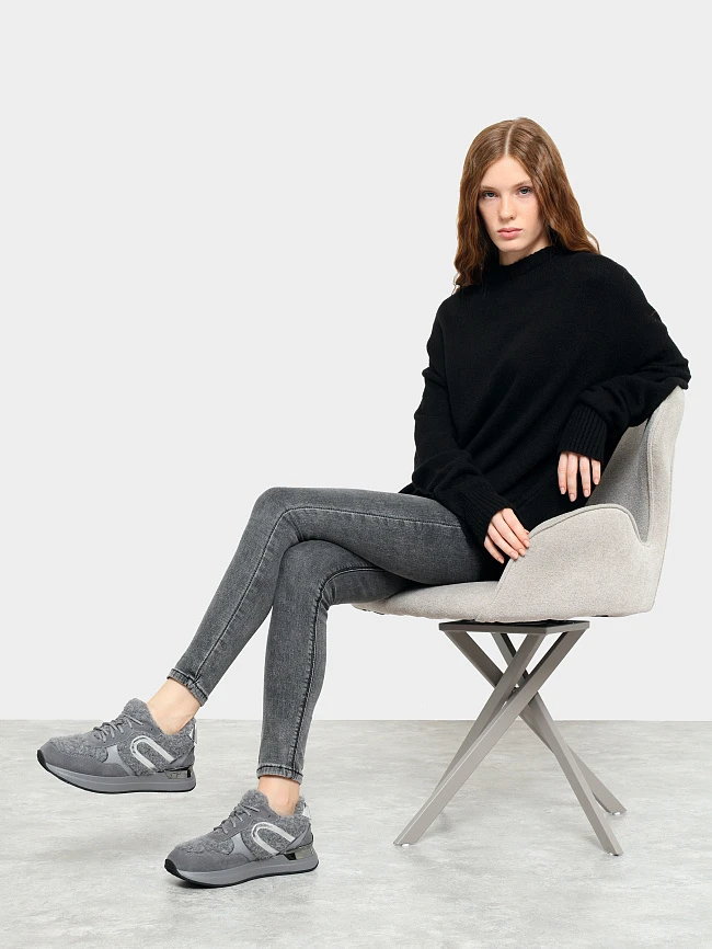 Кроссовки женские зимние, цвет серый, натуральный спилок/шерсть 18410107M | 11