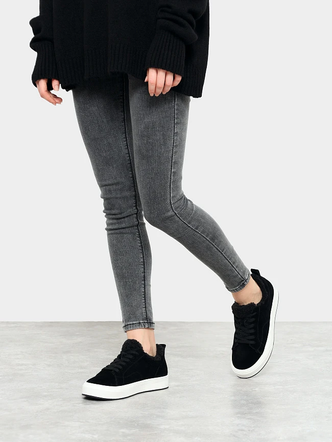 Кеды женские зимние, цвет черный, натуральный спилок 3630309M | 7