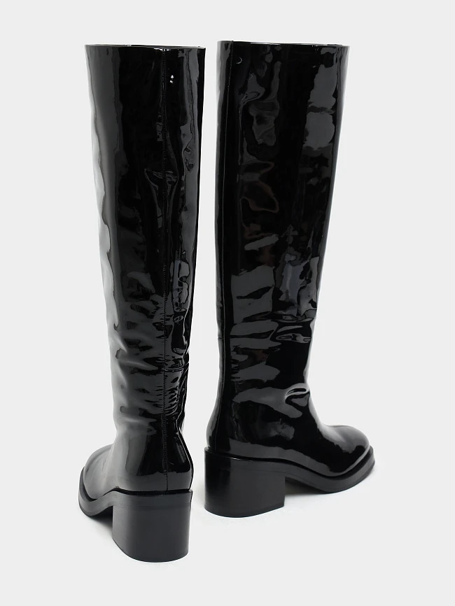 Сапоги женские демисезонные, цвет черный, натуральная лаковая кожа 1730857 | 4