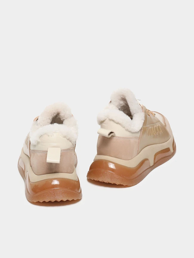 Кроссовки женские зимние, цвет бежевый, натуральная кожа/натуральный спилок 93VC004M | 4