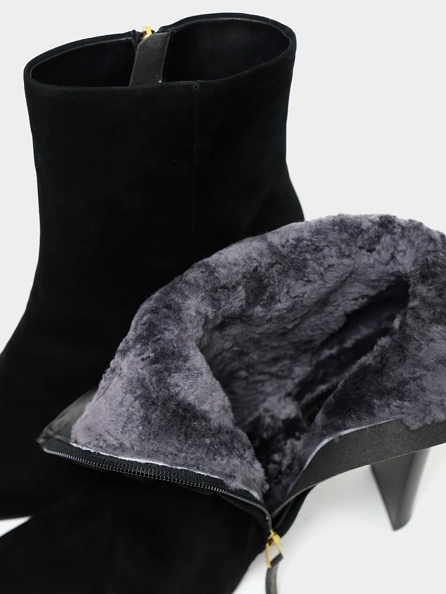 Ботильоны женские зимние, цвет черный, натуральный велюр 1494758M | 6