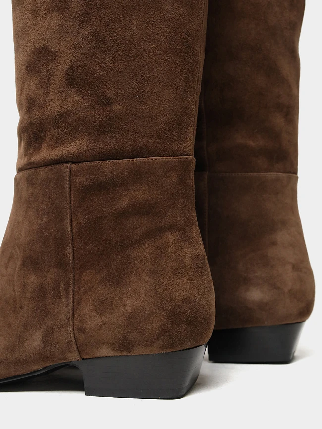 Ботфорты женские демисезонные, цвет коричневый, натуральный велюр 1731029 | 6