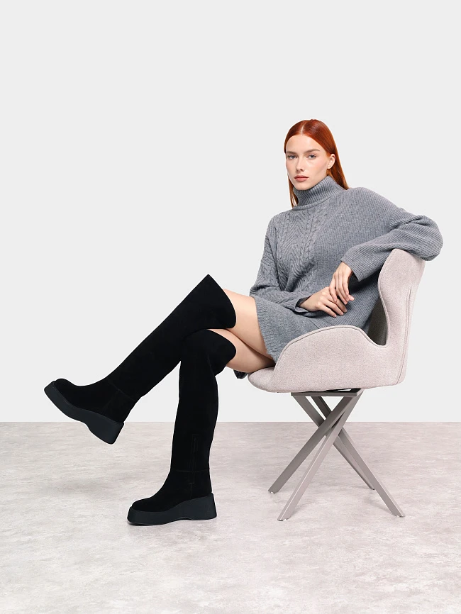 Ботфорты женские зимние, цвет черный, натуральная кожа/натуральный спилок 1730086M | 12