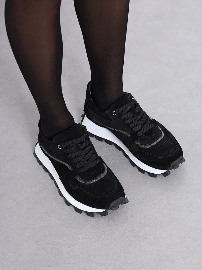 Кроссовки женские демисезонные, цвет черный, натуральный спилок 136584 | 12