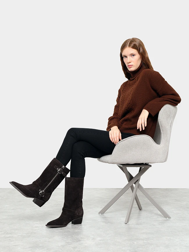 Сапоги женские демисезонные, цвет коричневый, натуральный спилок 1731183 | 11