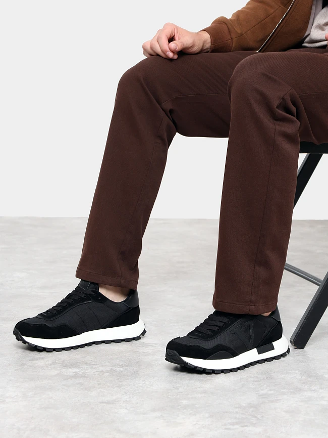 Кроссовки мужские демисезонные, цвет черный, натуральный спилок/текстиль/натуральная кожа M03102 | 12