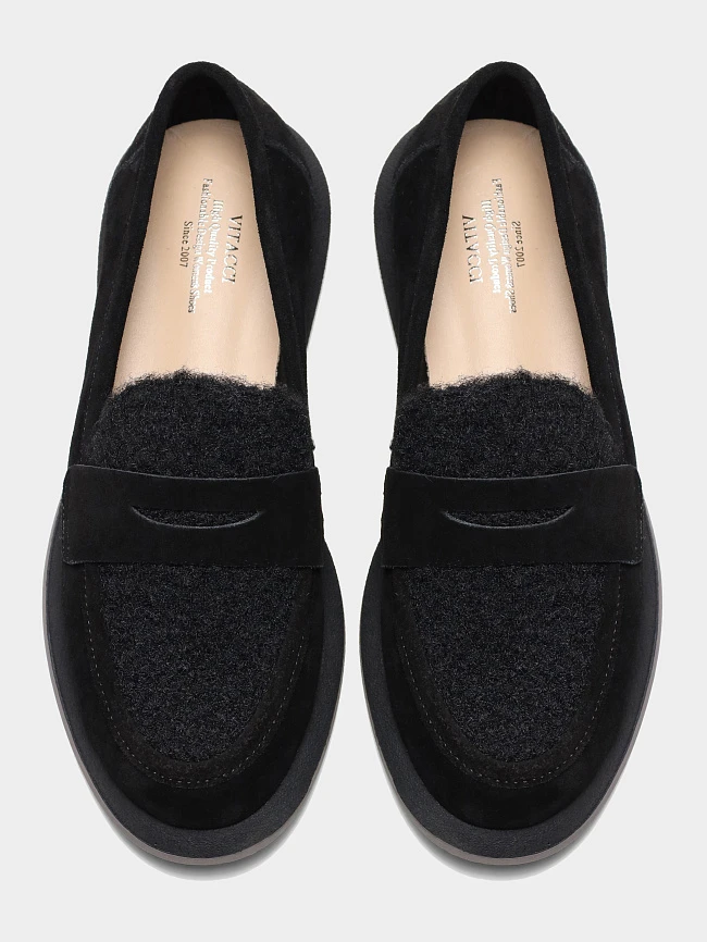 Лоферы женские всесезонные, цвет черный, натуральный спилок 18410101 | 5