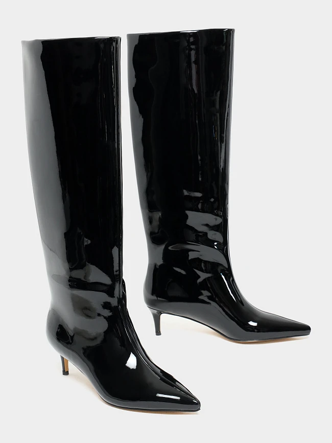 Сапоги женские демисезонные, цвет черный, натуральная лаковая кожа 6550311 | 3