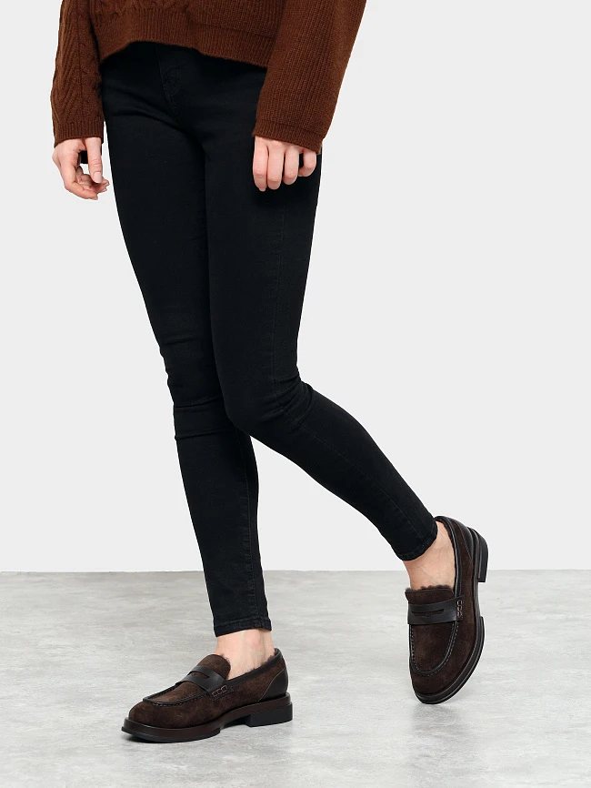 Лоферы женские зимние, цвет коричневый, натуральный спилок/натуральная кожа 1821629M | 6