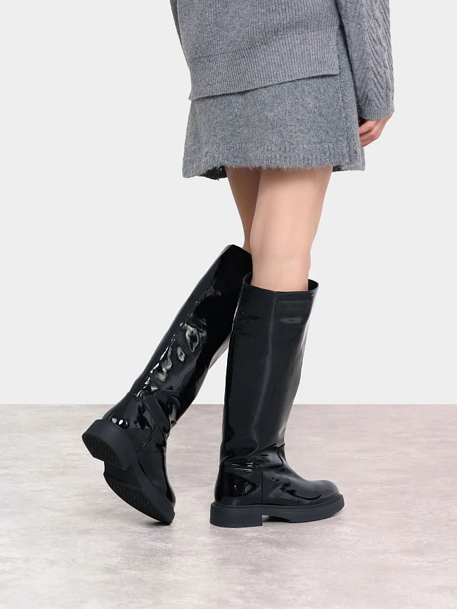 Сапоги женские демисезонные, цвет черный, натуральная лаковая кожа 1730213P | 9