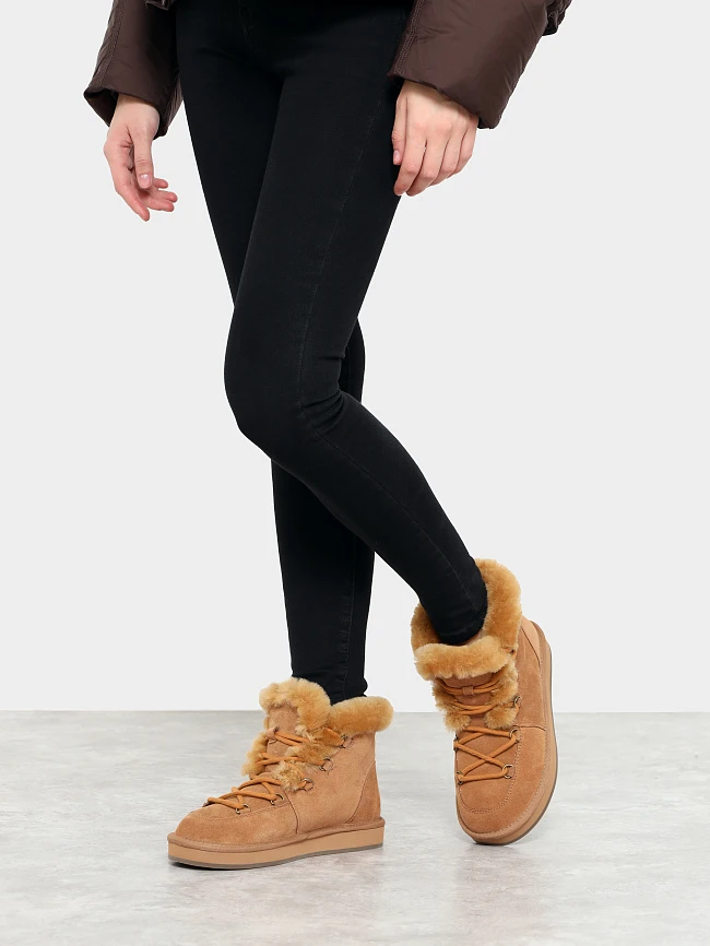 Ботинки женские зимние, цвет рыжий, натуральный спилок 7210437M | 7