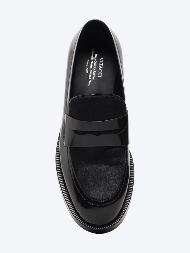 Лоферы женские всесезонные, цвет черный, натуральная кожа/натуральный мех (пони) 1820973-1 | 4