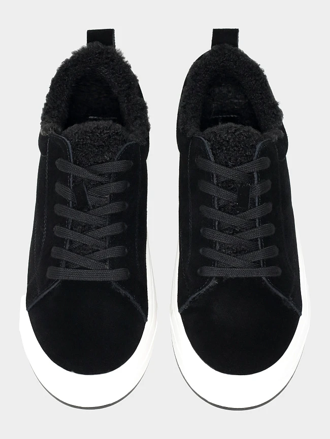 Кеды женские зимние, цвет черный, натуральный спилок 3630309M | 5