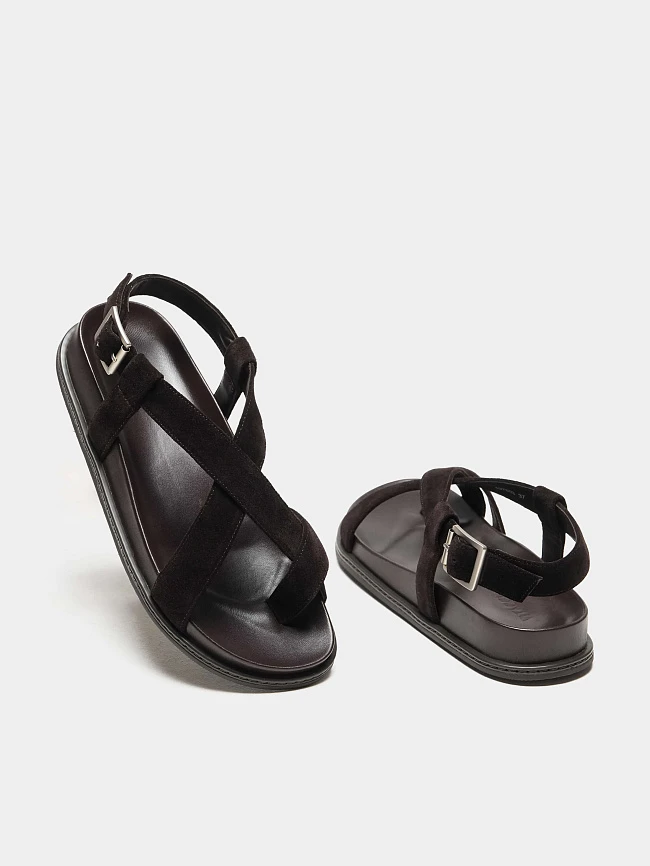 Сандалии женские летние, цвет коричневый, натуральный спилок 497603 | 4