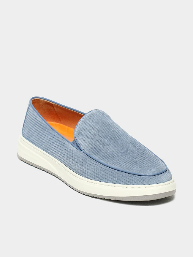 Лоферы мужские демисезон; лето;, цвет голубой, натуральный спилок M801324 | 2