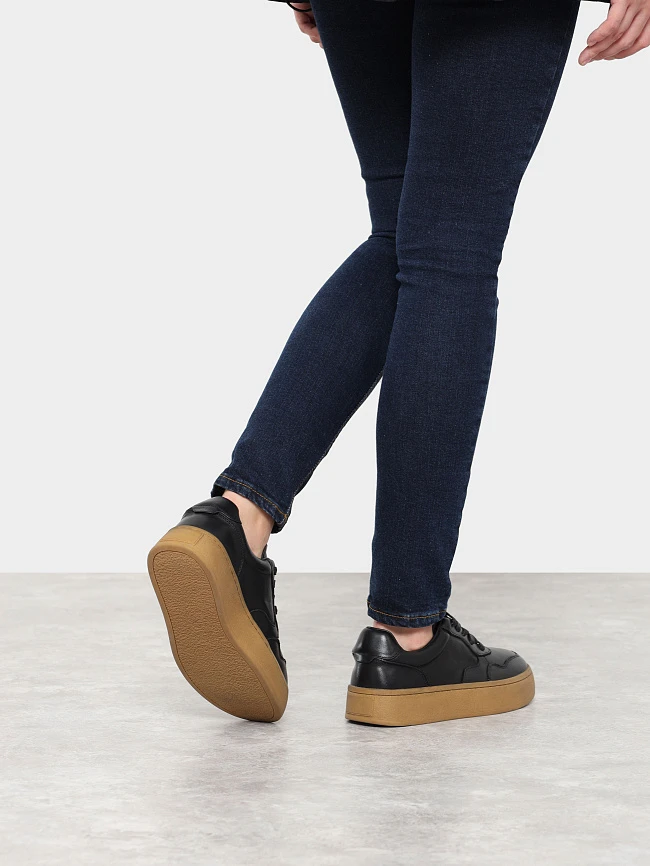 Кеды женские демисезонные, цвет черный, натуральная кожа 7210356 | 7