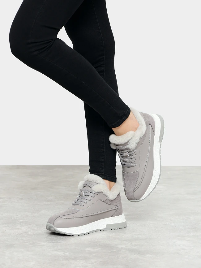 Кроссовки женские зимние, цвет серый, натуральная кожа и полимерные материалы/натуральный спилок 24VC117M | 9