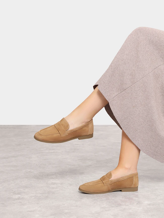 Лоферы женские всесезонные, цвет рыжий, натуральный велюр 3630230 | 10