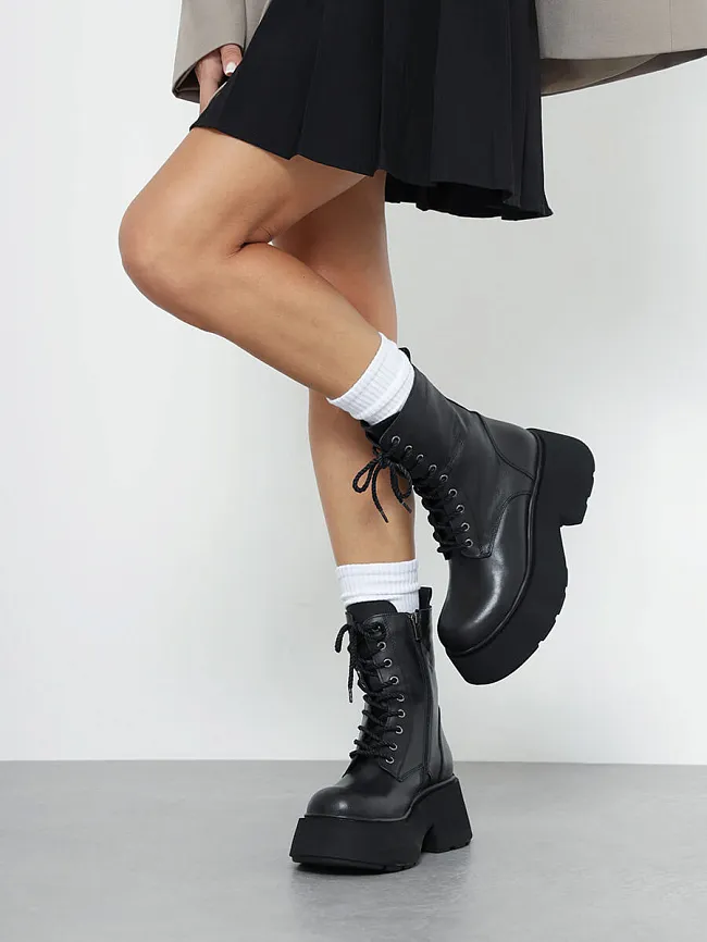 Ботинки женские демисезонные, цвет черный, натуральная кожа 887059 | 14