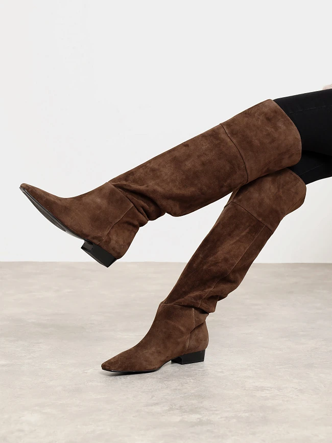 Ботфорты женские демисезонные, цвет коричневый, натуральный велюр 1731029 | 7