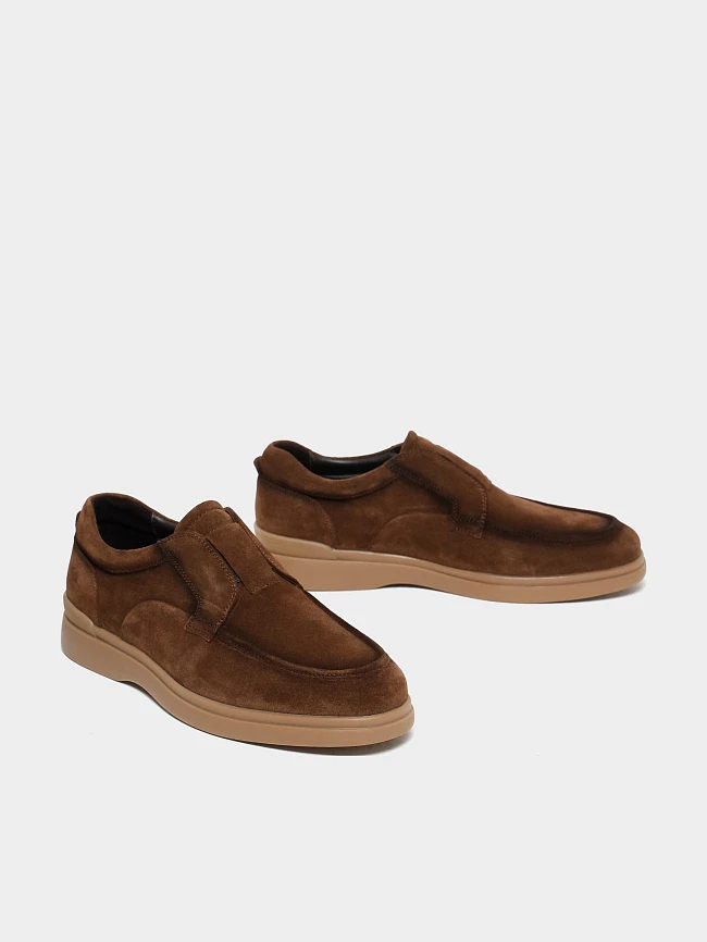 Лоферы мужские всесезонные, цвет коричневый, натуральный спилок M801215 | 3