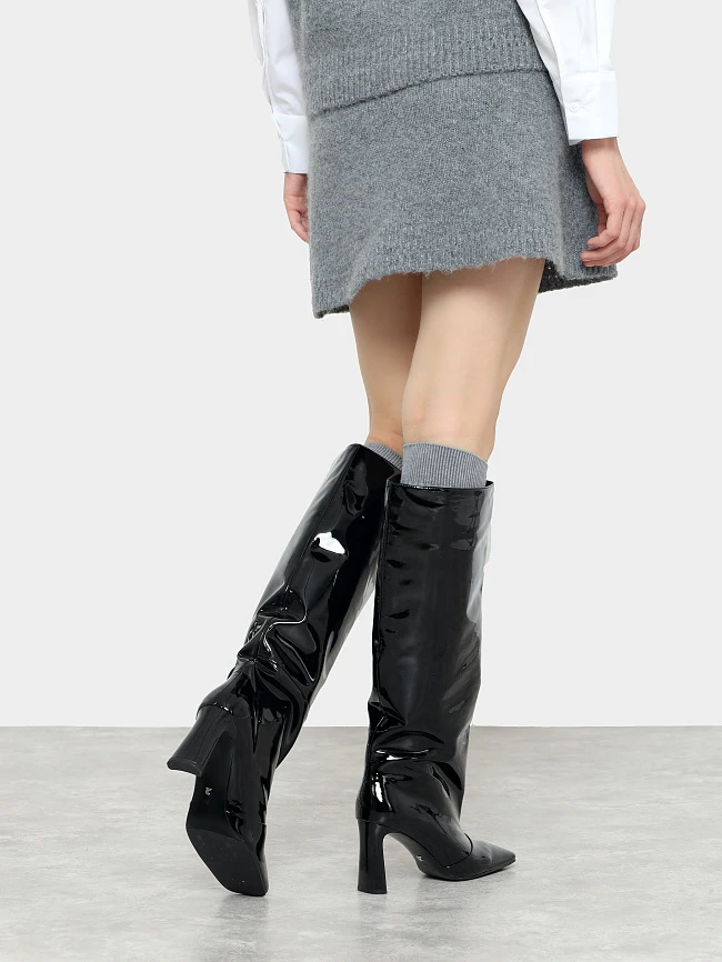 Сапоги женские демисезонные, цвет черный, натуральная лаковая кожа 1494745 | 8