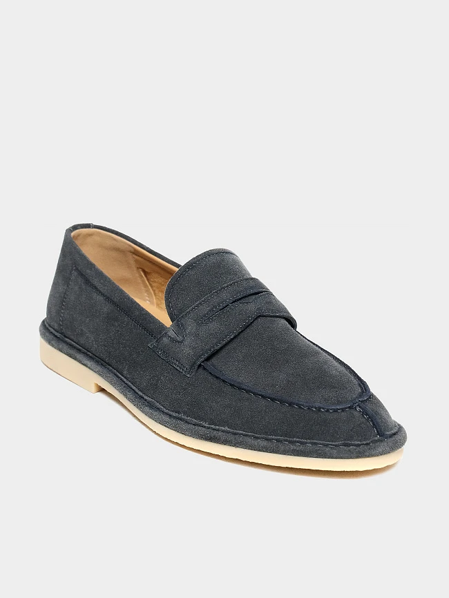 Лоферы мужские демисезон; лето;, цвет синий, натуральный спилок M254437 | 4