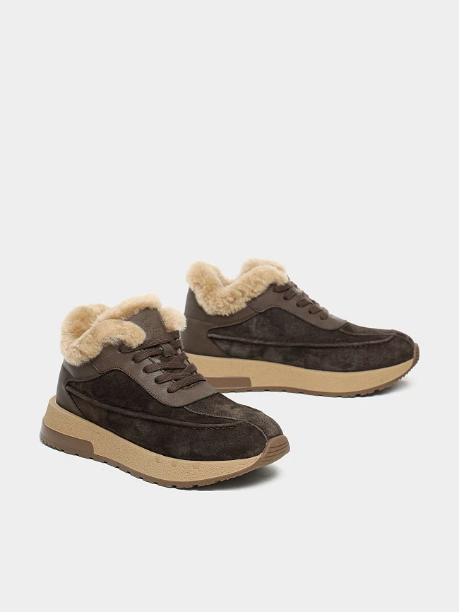 Кроссовки женские зимние, цвет коричневый, натуральный нубук/натуральная кожа и полимерные материалы/натуральный мех 24VC116M | 3