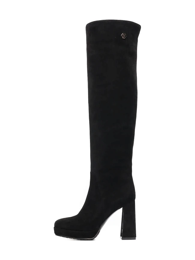 Ботфорты 141406M женские цвет черный, натуральный велюр 141406M         | 2