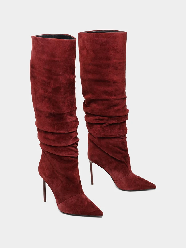 Сапоги женские демисезонные, цвет бордовый, натуральный велюр 1494705 | 3