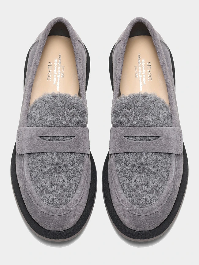 Лоферы женские всесезонные, цвет серый, натуральный спилок 18410099 | 5