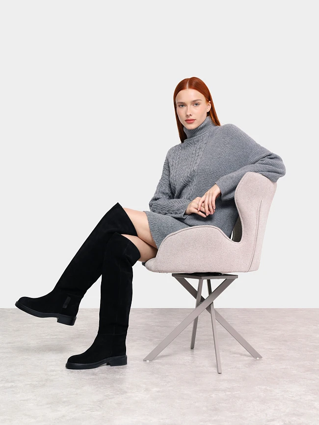 Ботфорты женские демисезонные, цвет черный, натуральный спилок 1820420 | 12