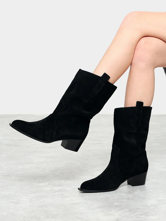 Сапоги женские демисезонные, цвет черный, натуральный спилок 642299 | 10